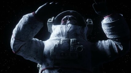 Wall Mural - Dead zombie astronaut in space. Cadaver. Realistic 4k animation.