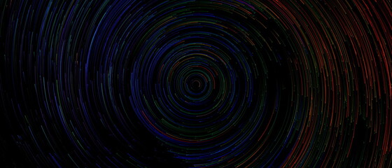 Wall Mural - abstract colorful circular lines on dark blue background, copy negative space, radial moving flow gl
