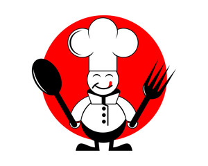 Cute chef with spoon and fork