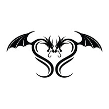 Vector Image Of A Black Winged Dragon.  Black Tribal Tattoo. Vector Illustration, Design Element For Logo, Poster, Card, Banner, Emblem, T Shirt. Vector Illustration