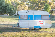 A Retro Caravan For Sale On The Roadside