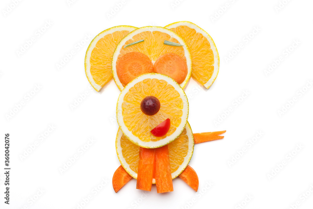 Food art creative concepts. Funny dog made of fruits and vegetables ...