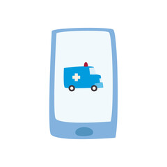 Medical ambulance inside smartphone flat style icon vector design