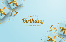 Happy Birthday Background With Soft Blue 3d Gift Box Illustrations.