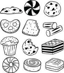 Wall Mural - pastry snack food with cookie and biscuit collection using doodle art