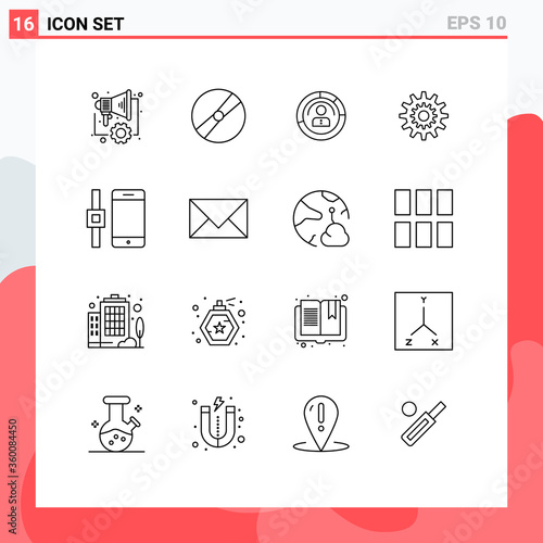 Fotografía 16 Thematic Vector Outlines and Editable Symbols of cog, user, pokemon, profile,