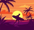 Beach and surfer Silhouette flat design