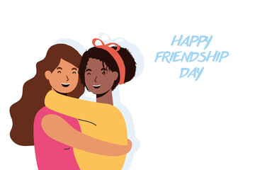 Wall Mural - young interracial girls characters in Friendship day celebration