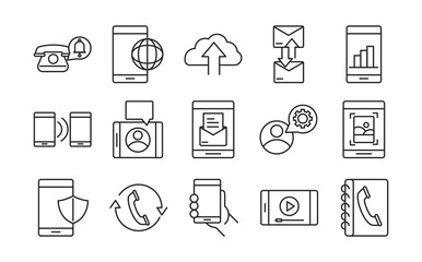 Poster - mobile phone or smartphone electronic technology device line style icons set