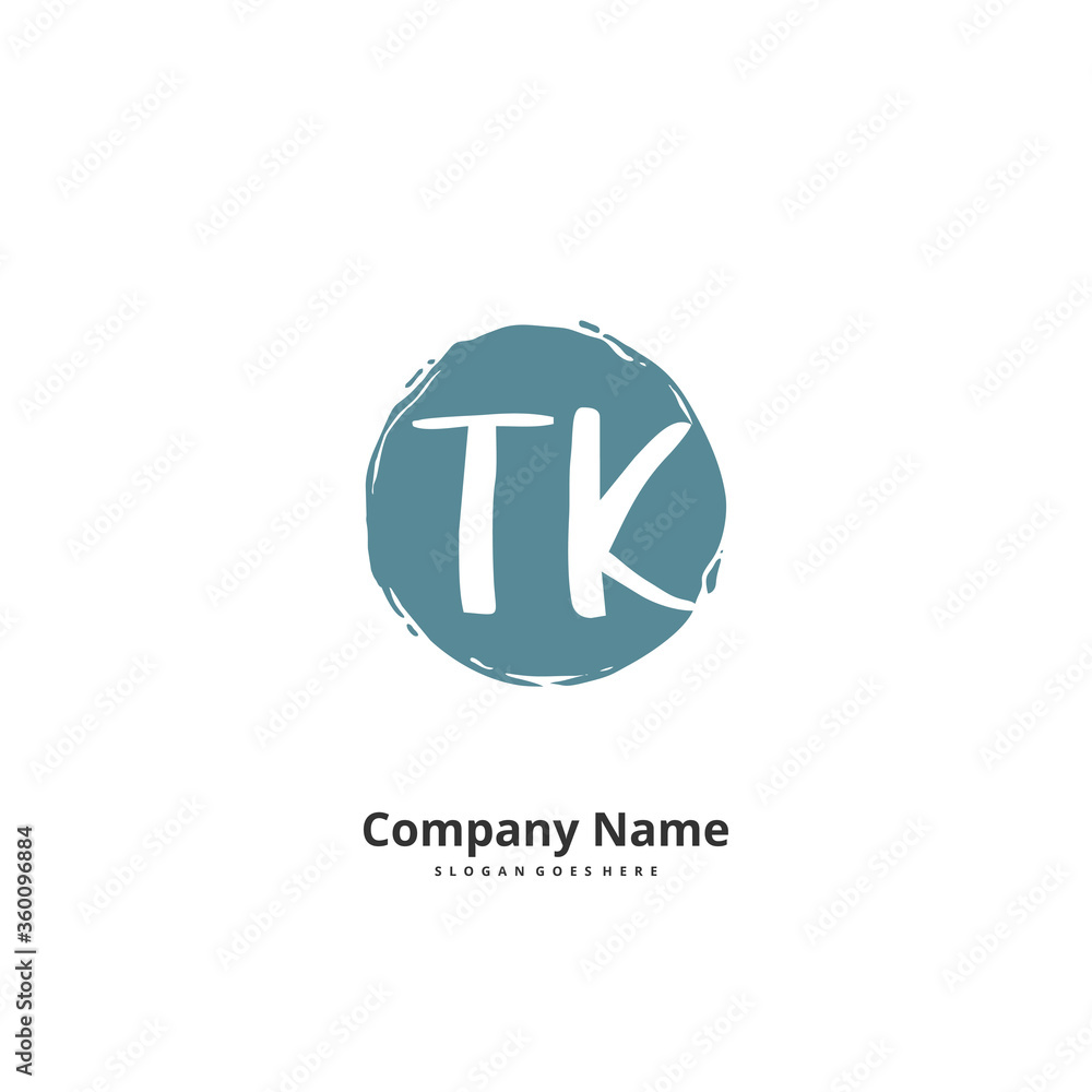 T K TK Initial handwriting and signature logo design with circle ...