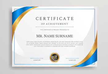 Wall Mural - Diploma certificate with blue and gold border template