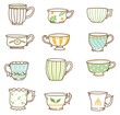 Hand drawn vintage tea cups set 