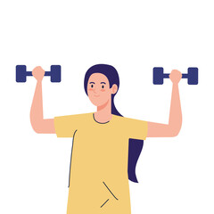 Sticker - woman with weights, heavy equipment, sport and leisure