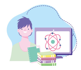 Poster - online training, student class science computer and books, courses knowledge development using internet