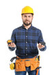 © Pixel-Shot - Male worker with measuring tapes on white background