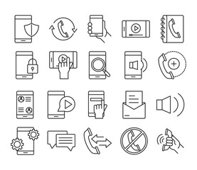 Poster - mobile phone or smartphone electronic technology device line style icons set