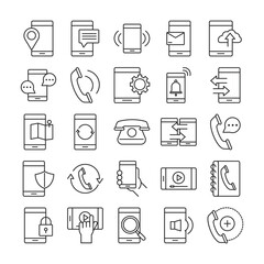 Poster - mobile phone or smartphone electronic technology device line style icons set