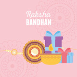 Fototapeta  - raksha bandhan, bracelet candle and gift boxes with mandalas of love brothers and sisters indian event