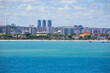 Maceio, Brazil, city view from the sea.
 The city of Maceio is located on the Atlantic ocean and is a major seaport of the country.