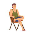 © topvectors - Relaxed Young Man Sitting in Beach Chair, Lounging Male Character Enjoying His Leisure Vacation, Summer Holidays and Traveling Cartoon Vector Illustration