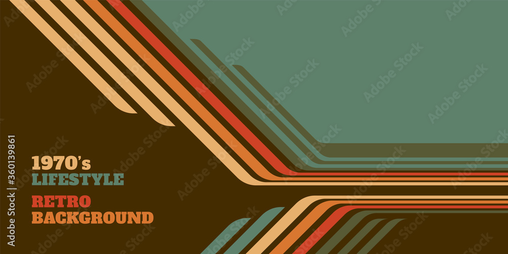 Abstract 1970's background design in simple retro style with stripes. Vector illustration. - obrazy, fototapety, plakaty 