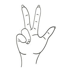 Victory gesture line icon, Hand gestures concept, Peace sign on white background. Gesture Hand Icon Illustration. Number Two Sign Symbol. V sign. Vector graphics. Hand drawn illustration.