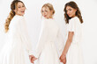 © Drobot Dean - Photo from back of joyful charming three women holding hands together