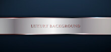 Abstract Modern Template Dark Blue Background With Stripes Decoration Silver And Pink Gold Line. Luxury Style.