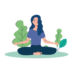 Poster - woman meditating, concept for yoga, meditation, relax, healthy lifestyle in landscape