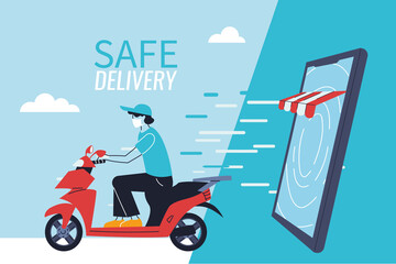 Canvas Print - delivery of courier by virtual stores