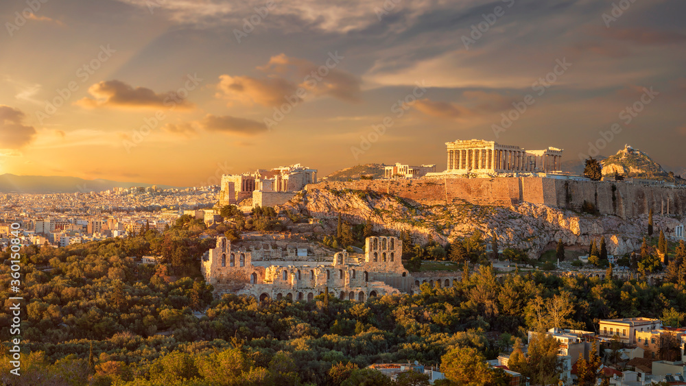 Akropolis of athens at sunset - obrazy, fototapety, plakaty 