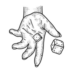 hand rolls dice sketch raster illustration