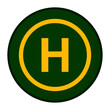 Drone landing pad in green and yellow color, isolated on a white background. High-visibility helipad icon and helideck symbol for remotely-operated multicopter aircraft and unmanned aerial vehicles.