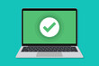Laptop with check mark window in a flat design. Mockup of check for laptop in a flat design