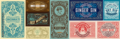 Set of 9 Liquor labels with design elements Poster Mural XXL
