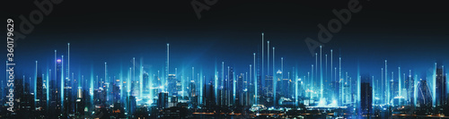 Plakat Smart Network and Connection city of Bangkok Thailand at night