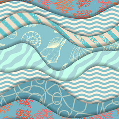 Aufkleber - Seamless pattern. Wavy pattern in marine style. Vector illustration.