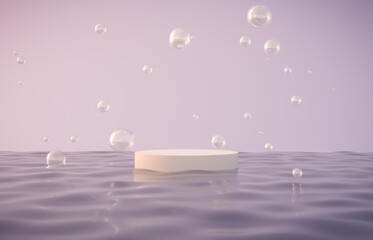 Aufkleber - Natural beauty podium backdrop with bubbles for cosmetic product display. Abstract 3d seascape scene background.