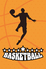 Sticker - Basketball game sport with player and balloon silhouette emblem