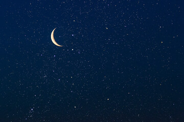 real sky with stars and crescent