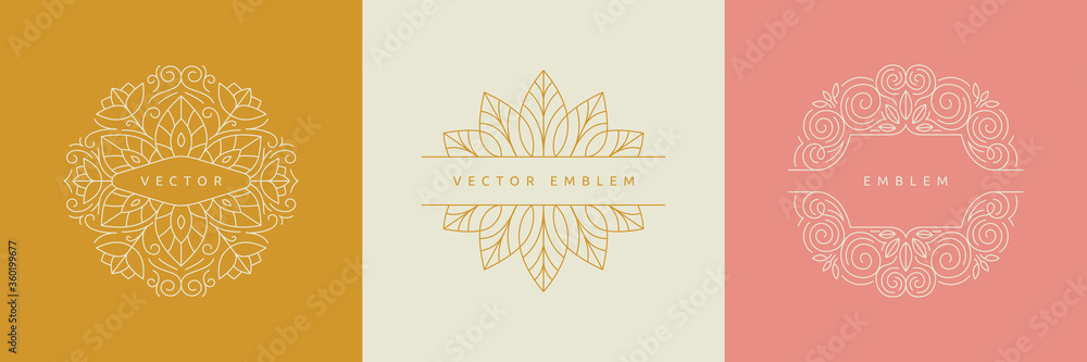 Vector design templates in simple modern style with copy space for text, flowers and leaves - wedding invitation backgrounds and frames, social media stories wallpapers - obrazy, fototapety, plakaty 