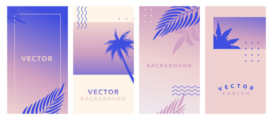 Aufkleber - Vector set of abstract background with bright gradient colors with  frame design template -  social media stories