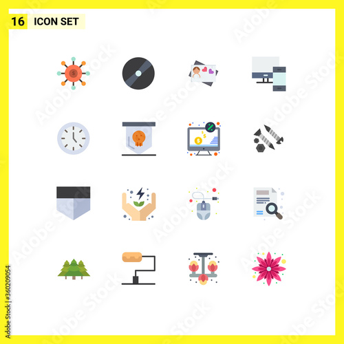 Fotomural Group of 16 Flat Colors Signs and Symbols for phone, mac, pokeball, devices, hea
