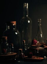 Strawberries And Bottles, A Still Life Composition