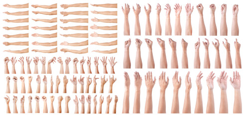 GROUP of Female asian hand gestures isolated over the white background.