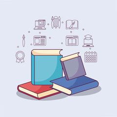 education books and icon set vector design