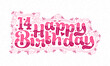 © NetArt - 14th Happy Birthday lettering, 14 years Birthday beautiful typography design with pink dots, lines, and leaves.