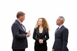 © FotoArtist - three business people discussing together isolated on white background.