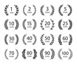© Michaelika - Set of anniversary laurel wreaths. Black and white anniversary symbols. 1,2,3, 5,10,15,20,25, 30,40,50,60,70,80,90,100 years. Template for award and congratulation design. Vector illustration.