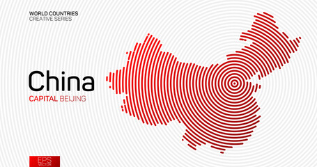 Wall Mural - abstract map of china with red circle lines